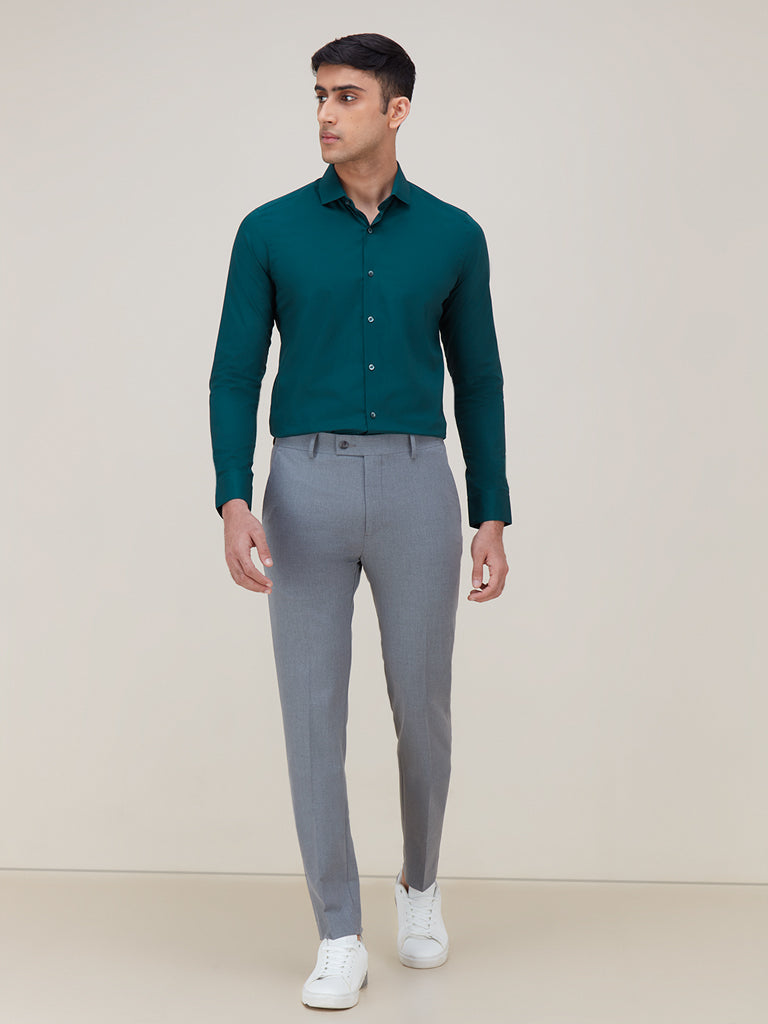 Buy Arrow Men Grey Mid Rise Herringbone Pattern Formal Trousers online
